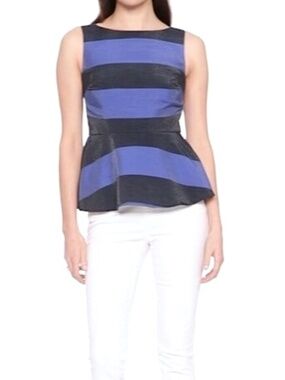 Banana Republic Peplum Top Blue Black Striped Sleeveless Fitted NWT